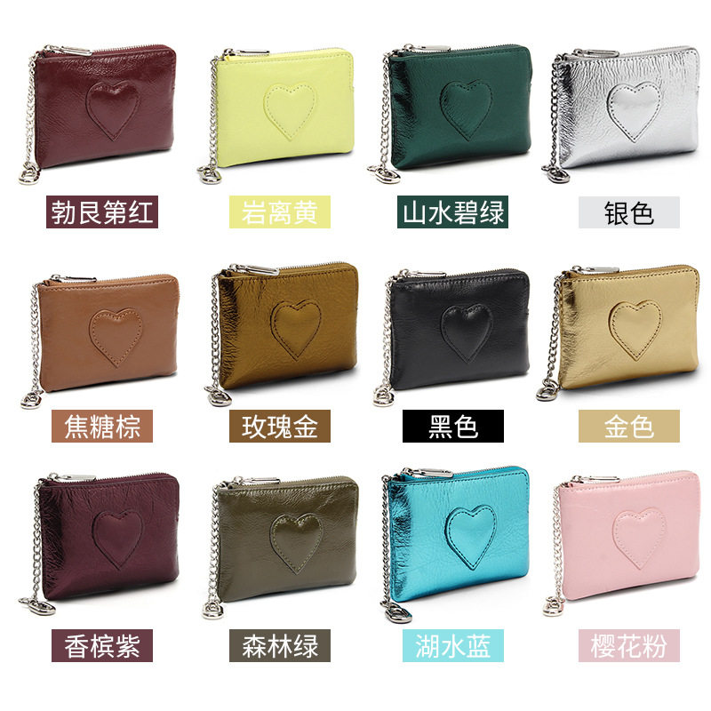 头层牛皮油蜡皮女士钱包真皮复古高级感钥匙扣拉链零钱包迷你小包