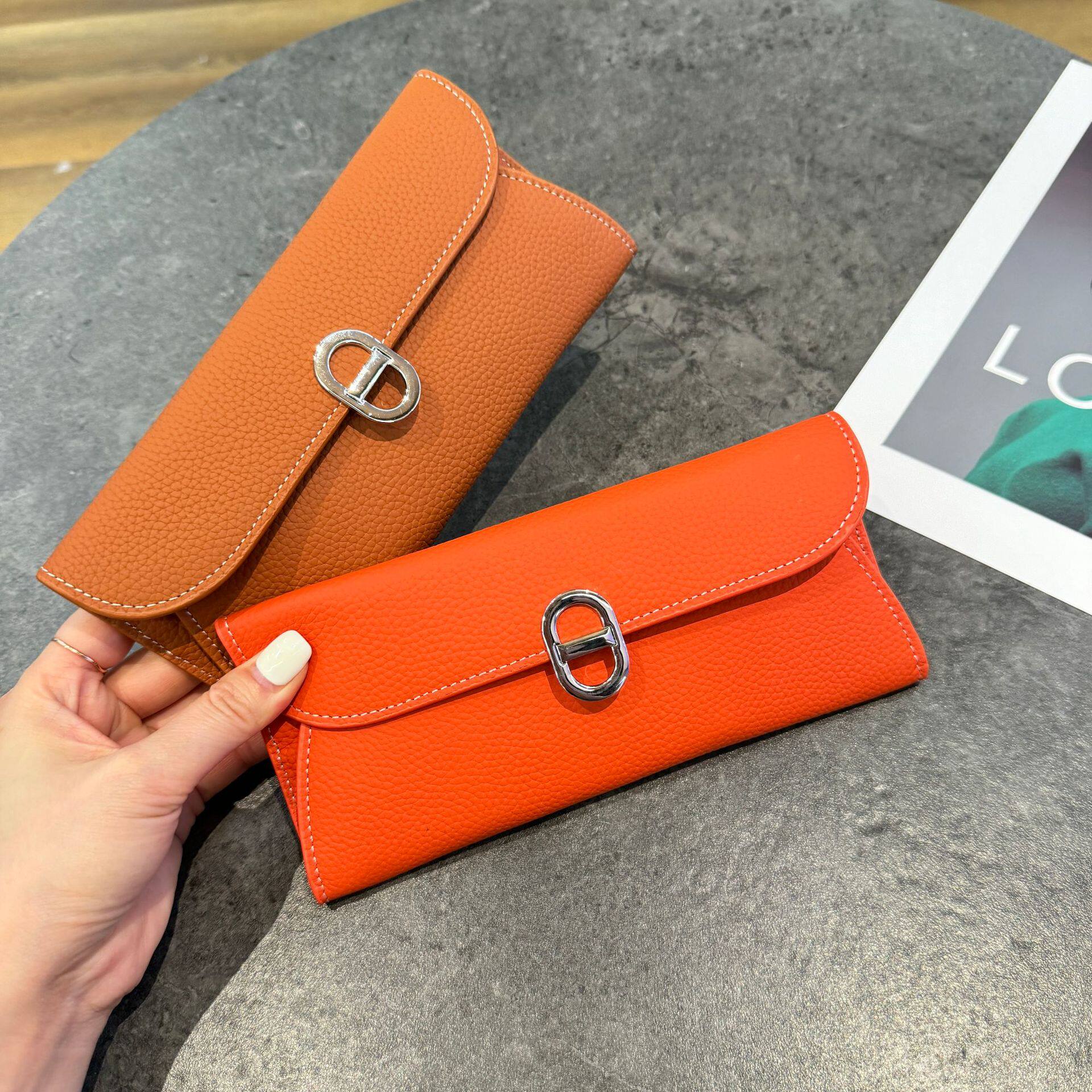 新款真皮荔枝纹长款钱包卡包钱卡一体多功能实用女手拿包钱夹皮夹