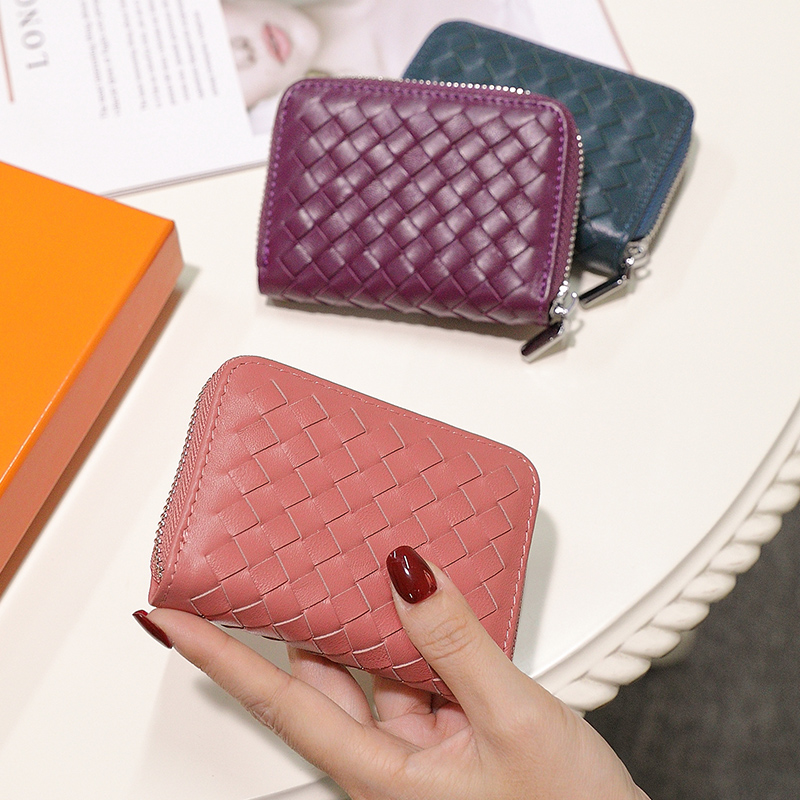 时尚休闲真皮卡包拉链零钱包女2025新款编织头层牛皮卡片包证件包