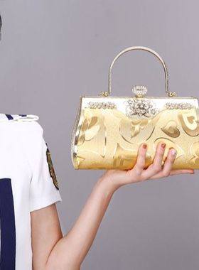 金黄色镶钻年会舞台走秀旗袍包迷你小包复古风包夜场手提包新娘包