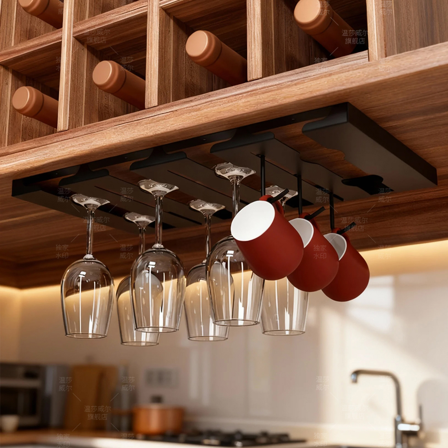 温莎2025新款厨房悬挂式酒架吊柜红酒杯架餐厅多酒杯收纳置物架