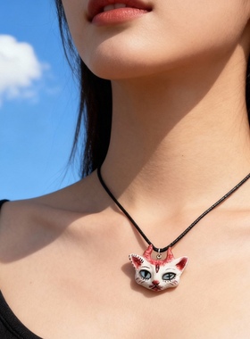 恶魔猫咪小众原创陶瓷情侣项链