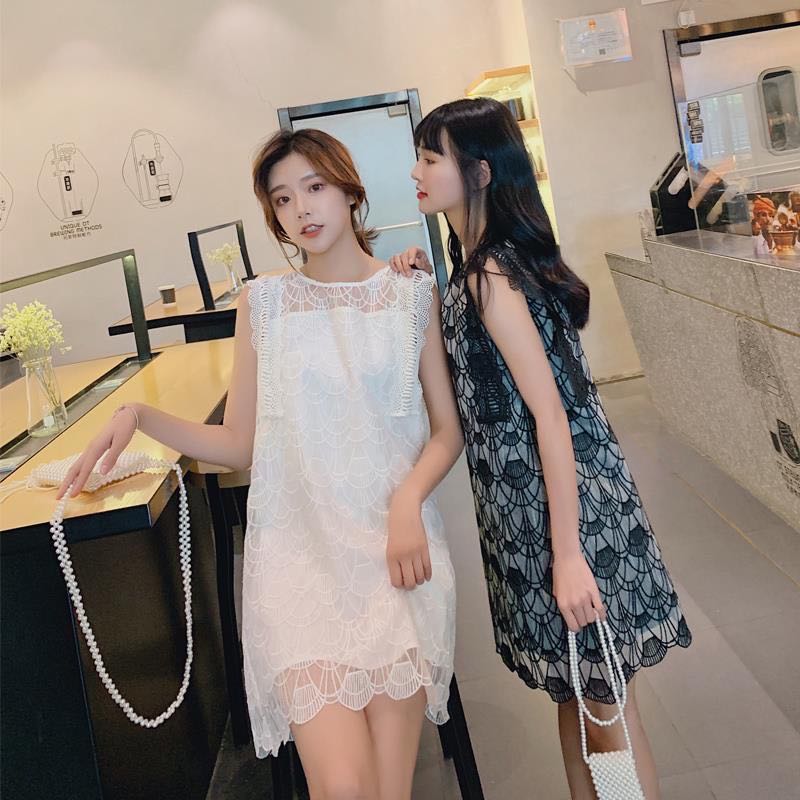 潮牌欧根纱裙中长款连衣裙仙女超仙甜美小个子闺蜜装裙子2020夏