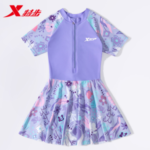 特步儿童泳衣女童2022新款小中大童连体宝宝可爱女孩裙式游泳装