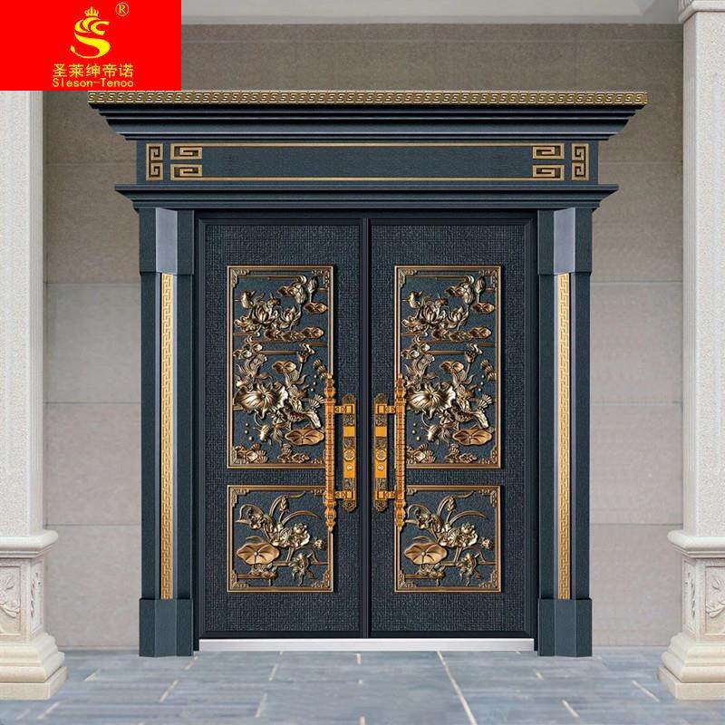 高端锌合金德式卡门仿铸铝门别墅大门双开门农村自建房客厅入户门