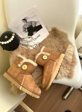 3352短筒雪地靴女羊皮毛一体2022冬季新款一粒扣雪鞋靴棉鞋雪地棉