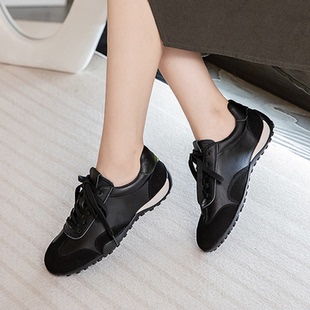 真皮软底防滑阿甘鞋女2026年秋天新款百搭平底单鞋运动风德训女鞋