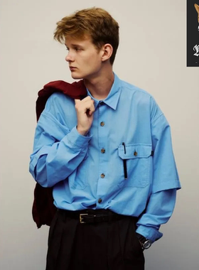 折扣SEDAN Convertible Work Shirt可拆袖条纹刺绣单排扣衬衫25SS