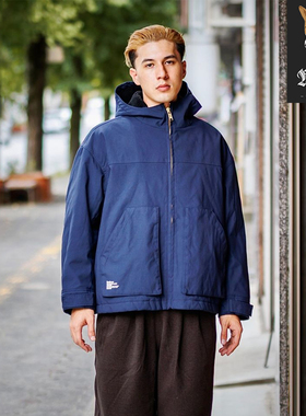 FRESH SERVICE BOA LINED DUCK 蓝色拉链户外防风工装夹克外套