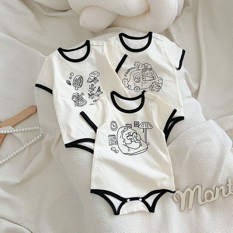 婴儿夏季薄款短袖爬服包屁哈衣服连体衣纯棉2025新款新生儿外出服