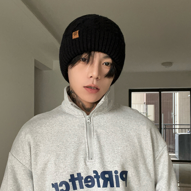 2025新款韩系百搭黑色针织帽子