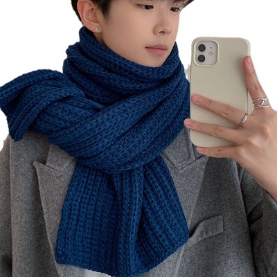 秋冬季纯色针织毛线围巾防寒保暖