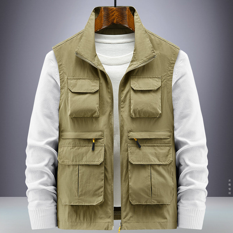 多口袋马甲男户外宽松大码多口袋钓鱼摄影记者马夹无袖休闲背心潮