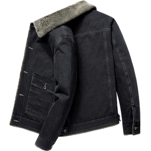 JEEP吉普牛仔外套男冬装加绒加厚大码上衣服男潮流保暖飞行员夹克