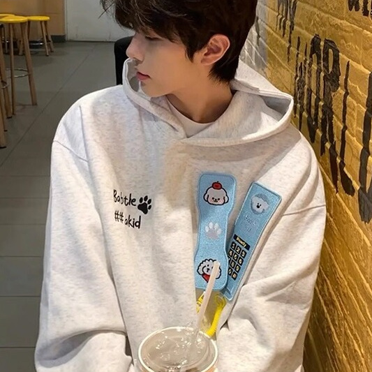 魔术贴电话纯棉连帽卫衣男设计感小众复古外套宽松休闲情侣上衣潮