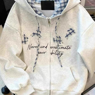 美式复古刺绣字母潮流连帽卫衣男款开衫青少年2025新款高级感外套