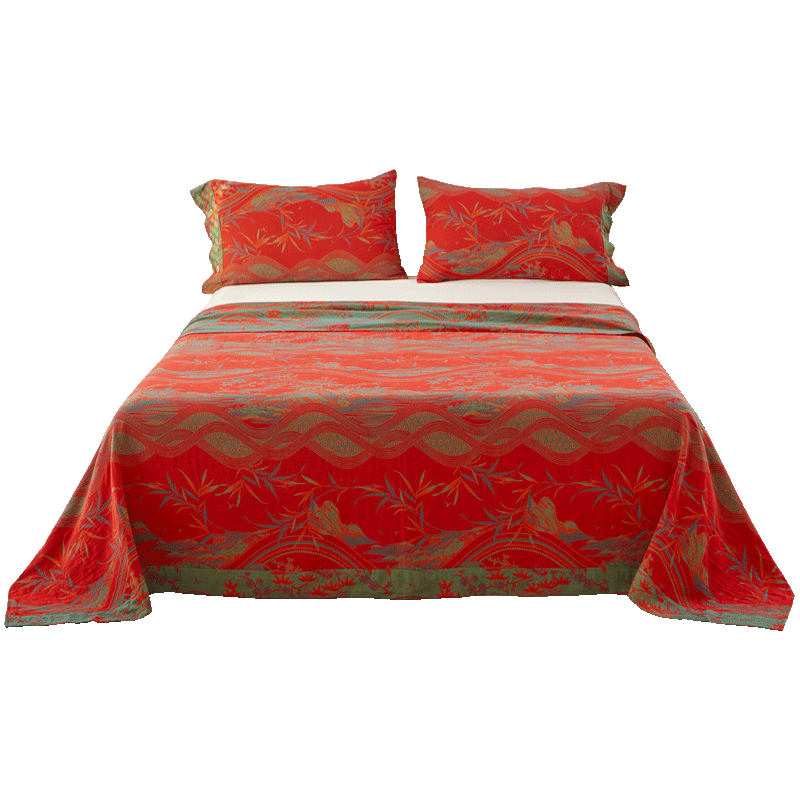 全棉双层纱床单三件套单件A类复古色织提花纯棉纱布被单双面双色