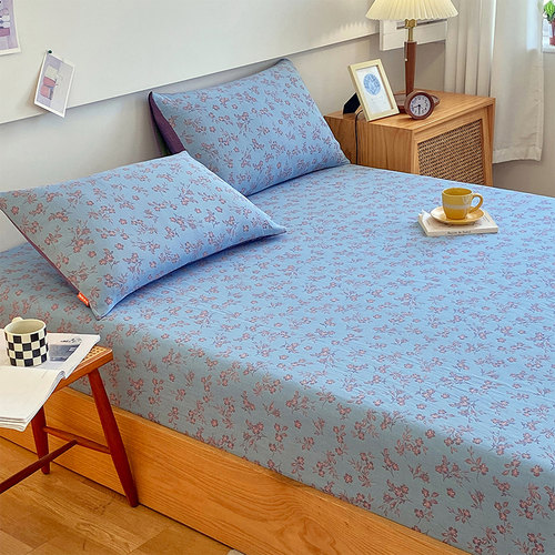 全棉纯棉双层纱色织提花床笠床罩