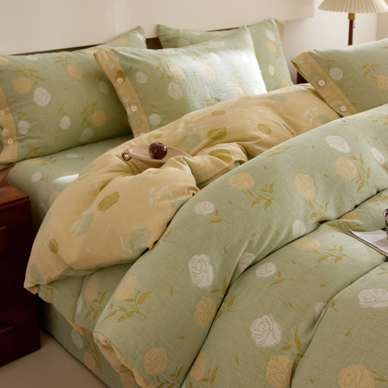 纯棉全棉色织提花双层纱四件套