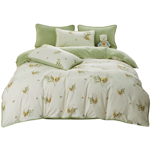 冬季全棉加绒被套单件ab纯棉加厚单面绒牛奶绒被罩学生儿童三件套