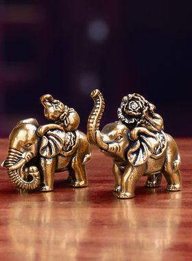 复古实心黄铜百财小象桌面小摆件