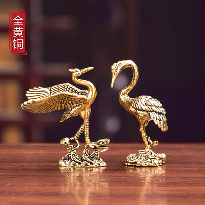 仙鹤延年展翅高飞纯黄铜小摆件