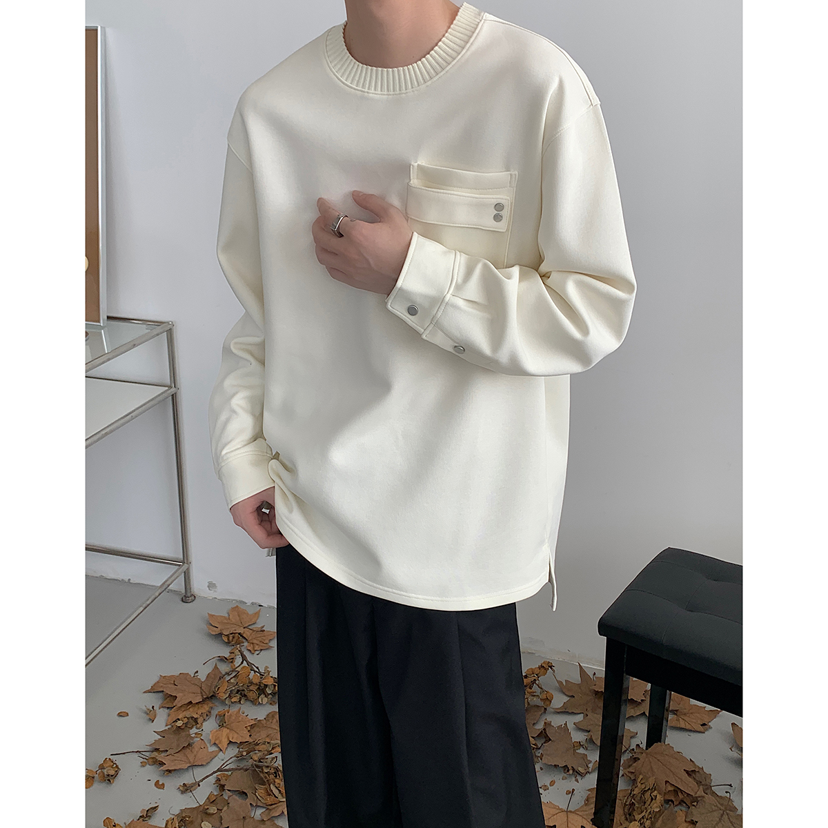 美式复古极简街头情侣长袖T恤