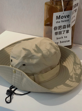 韩版男款军绿色遮脸防晒渔夫帽户外露营风透气遮阳帽日系青年盆帽