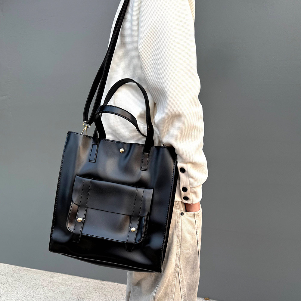 英伦复古风手提包男士韩版简约皮质托特包大容量休闲通勤款斜挎包