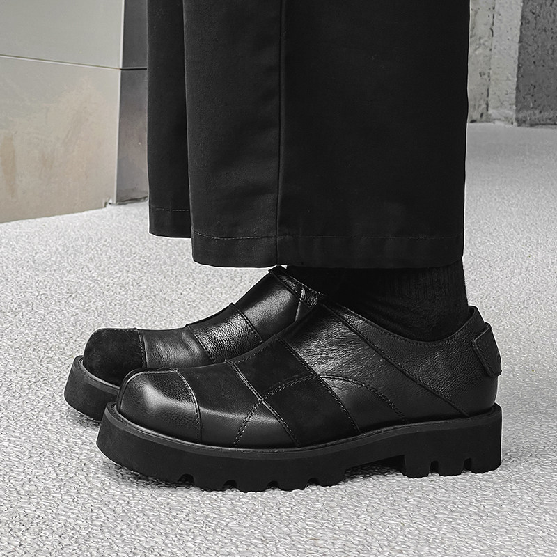 高级小众后跟字母皮标大头鞋韩版复古风低帮休闲皮鞋文艺感德比鞋