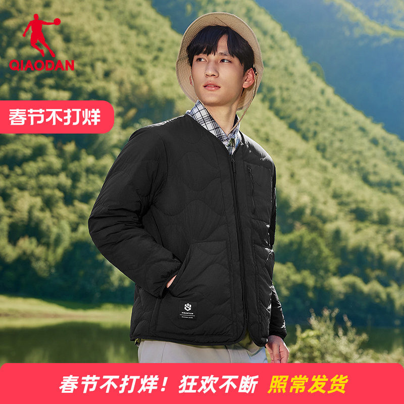 乔丹黑色羽绒服男士2026冬季新款防泼水防风保暖轻薄冲锋衣内胆