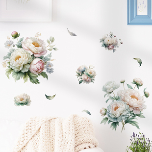 简约清新植物花朵牡丹墙贴纸自粘客厅卧室墙壁装饰遮丑挡洞房门贴