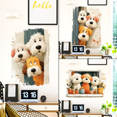 卡通可爱治愈系狗狗自粘墙壁贴纸墙面遮丑补洞装 饰可撕房间布置