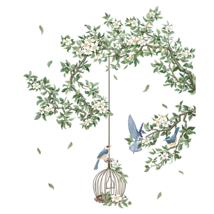 枝头绿叶墙贴清新飞鸟墙角装饰防水布置房门贴纸自粘客厅卧室书桌