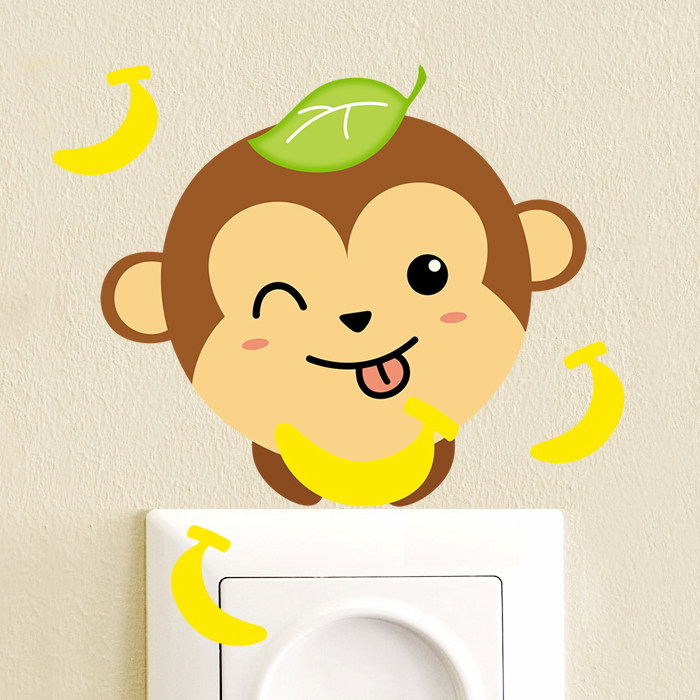 开关贴小猴子香蕉树叶客厅卡通儿童幼儿园教室墙贴纸贴画宿舍寝室