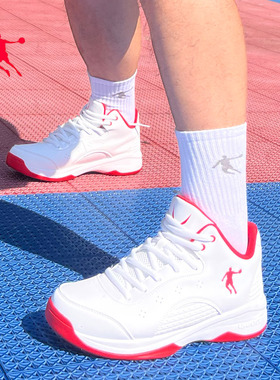 乔丹男白色球鞋学生比赛运动鞋冬款皮面跑步鞋正品竞速打球战靴子