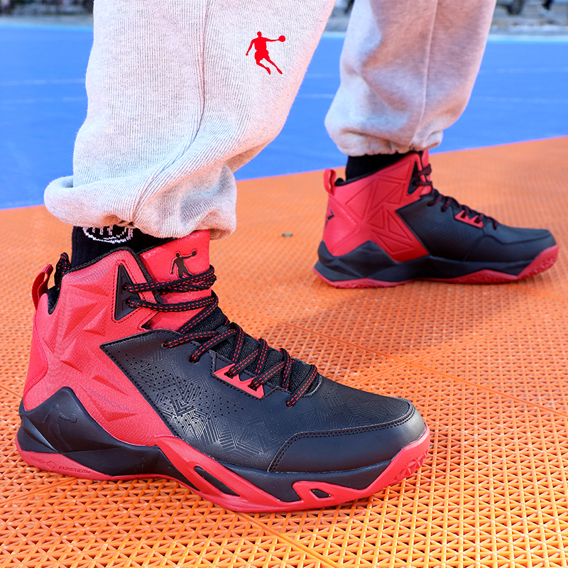 乔丹红色篮球鞋高帮男冬款皮面防水运动鞋正品学生比赛耐磨战靴子