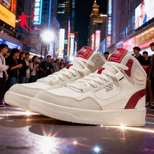 街头旅游鞋 乔丹男鞋 冬皮面运动鞋 空军一号厚底正品 白红色高帮板鞋