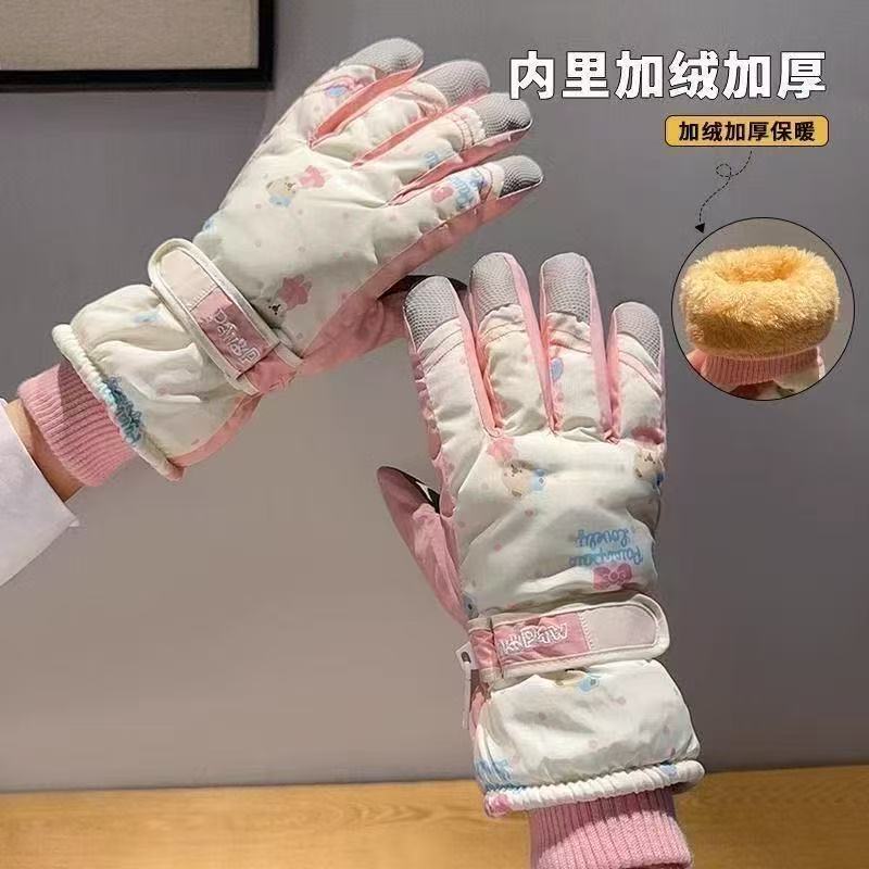 可爱小熊滑雪手套女士冬季保暖