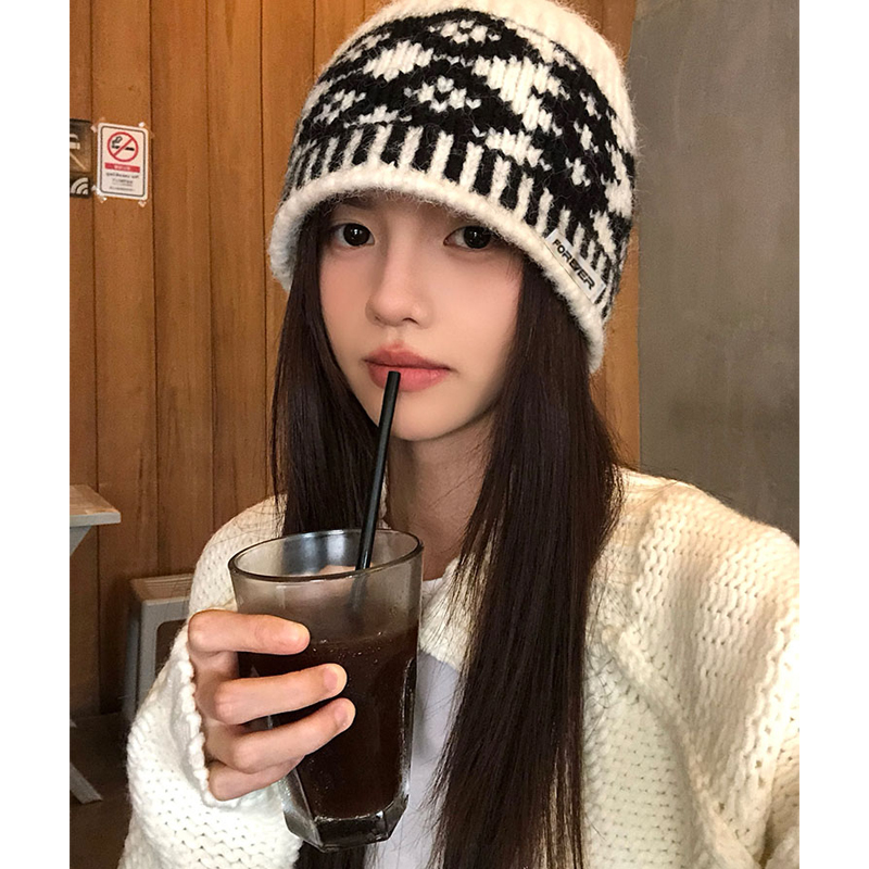 费尔岛针织帽男韩版冷帽百搭加厚保暖骑行护耳大头围帽子女毛绒帽