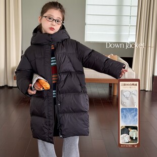 儿童羽绒服2025冬季男女童90白鸭绒中长款三防羽绒外套中大童韩系