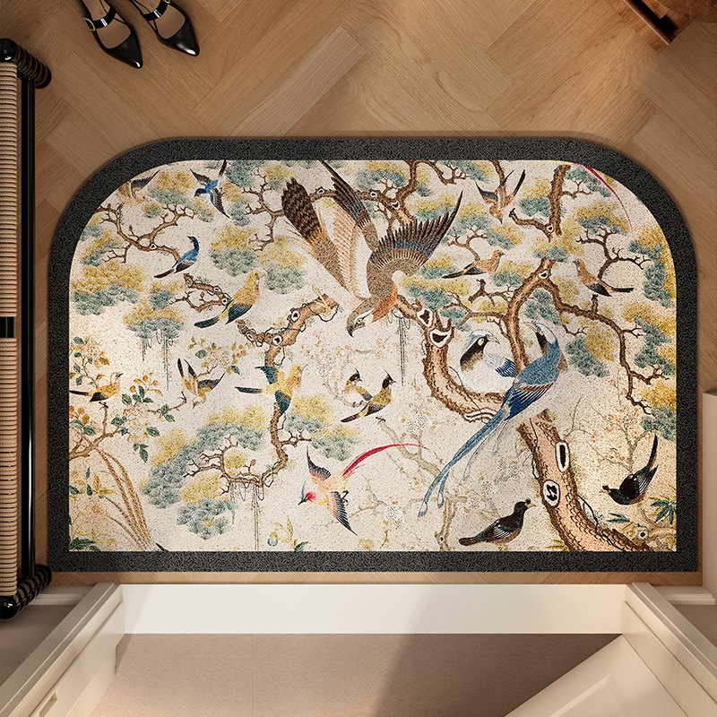 南洋风花鸟祥和图地垫新中式复古风方形入户门垫防滑耐磨丝圈脚垫,居家布艺,入户地垫,淘宝优惠券,粉丝福利购,淘宝优惠卷