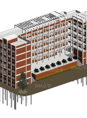 BIM教学楼模型revit2018版教学楼土建模型含梁板柱楼梯门窗等-2