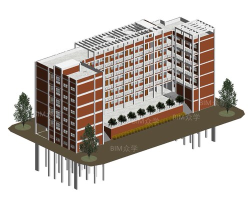 BIM教学楼模型revit2018版教学楼土建模型含梁板柱楼梯门窗等-2