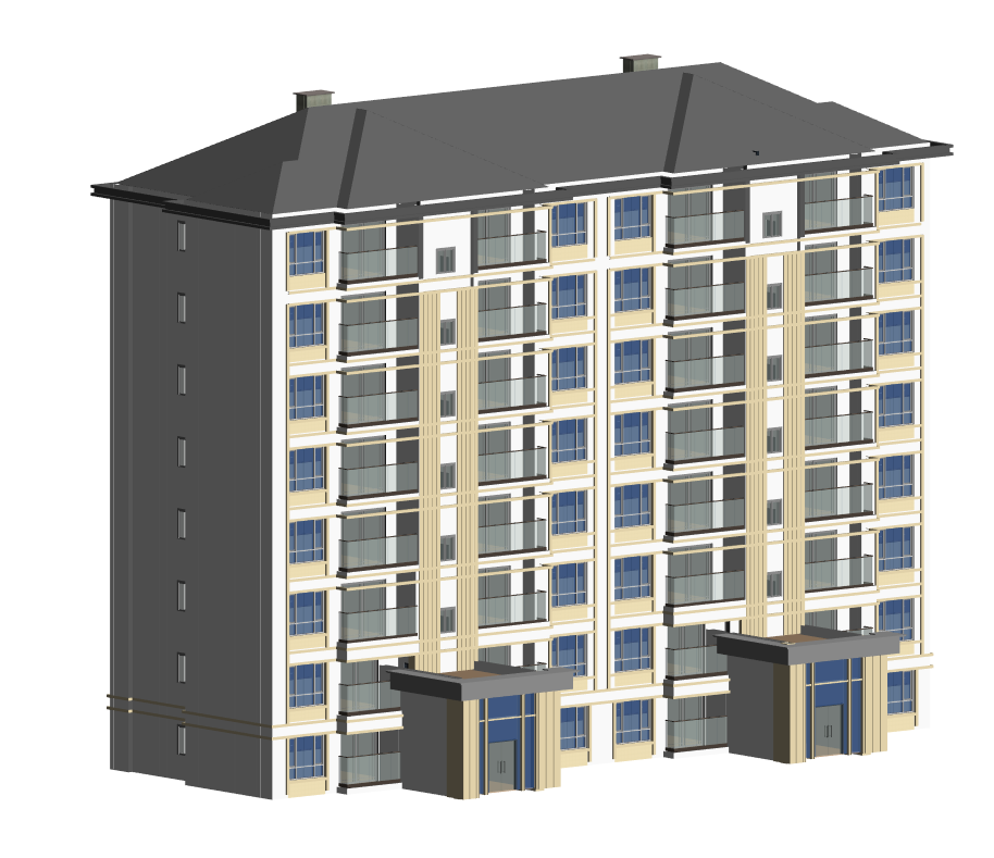 BIM模型revit2016住宅楼建筑模型含标高轴线墙楼板屋顶门窗楼梯-6