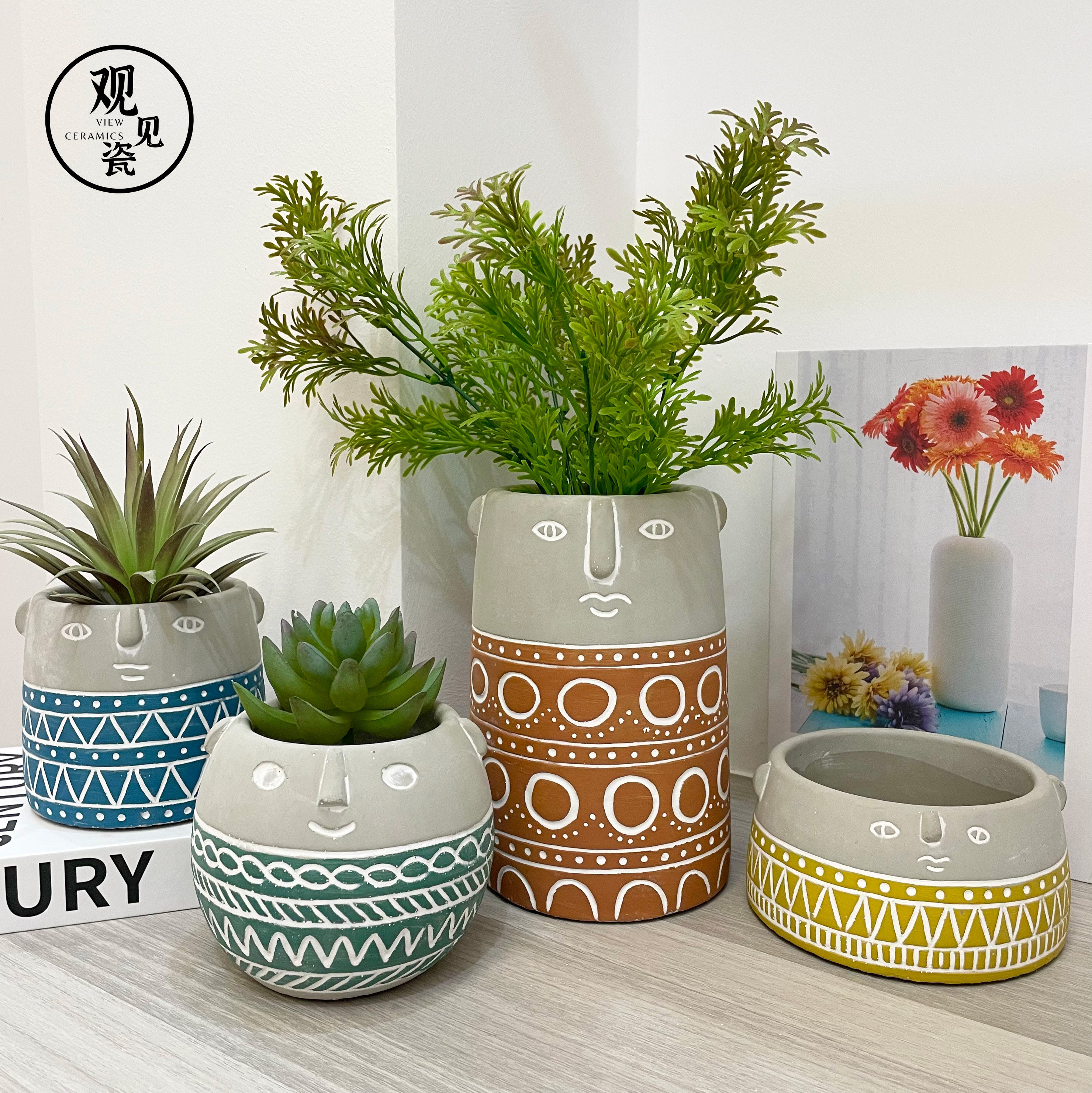 北欧多肉小陶瓷家用兰花蝴蝶兰水培客厅阳台户外盆景摆件水泥花盆