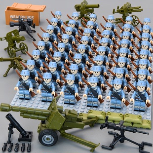 中国积木军事人仔八路军志愿军士兵小人偶武器男孩子益智拼装玩具