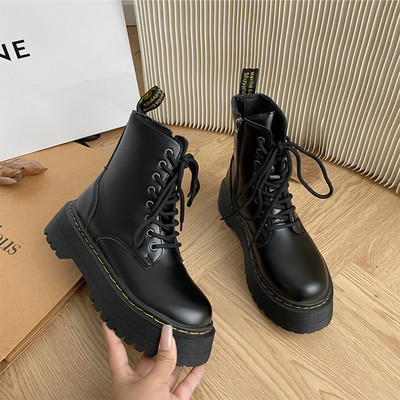 Minimalist Front Lace-up Combat Boots 5Cm Chunky Heel Platfo