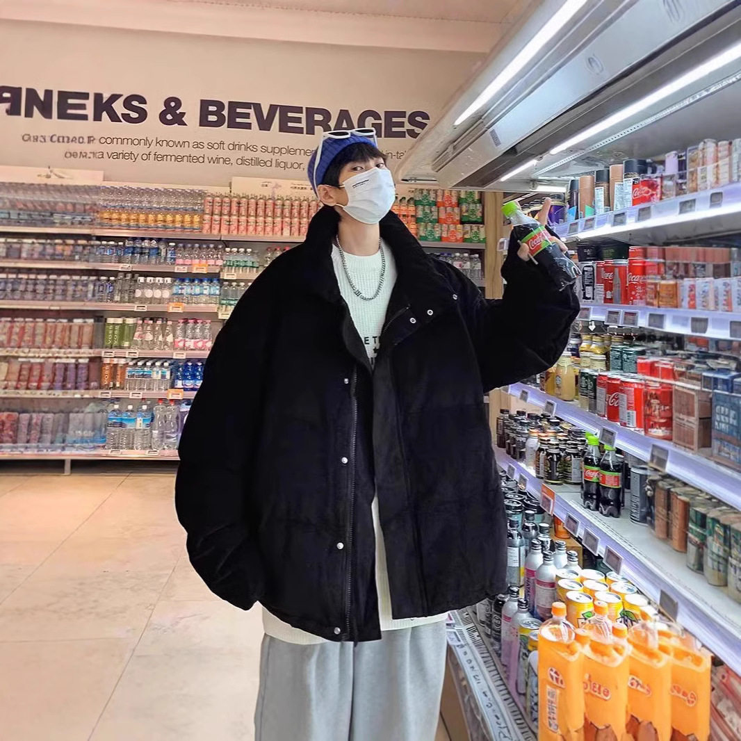 港风秋冬加厚灯芯绒立领情侣棉服