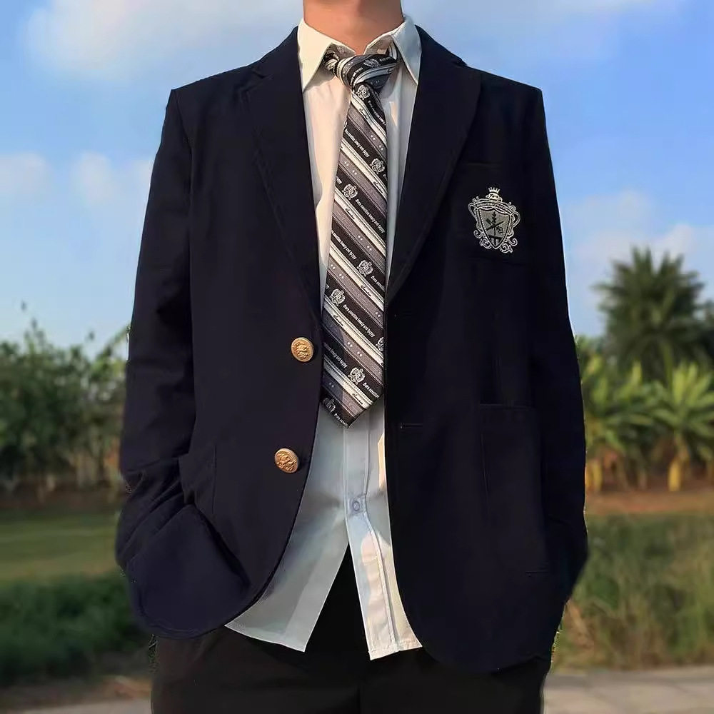 jk制服西装外套男秋冬季原创款学院风黑色校供感小个子西服上衣女